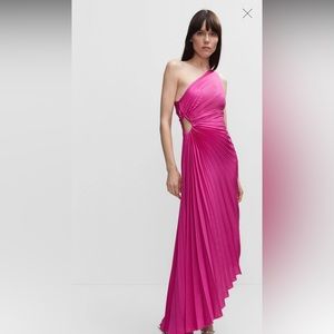 Mango one shoulder pleated dress